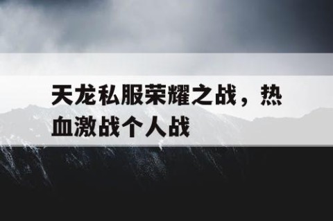 天龙私服荣耀之战，热血激战个人战