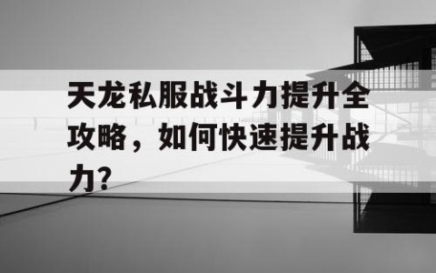 天龙私服战斗力提升全攻略，如何快速提升战力？